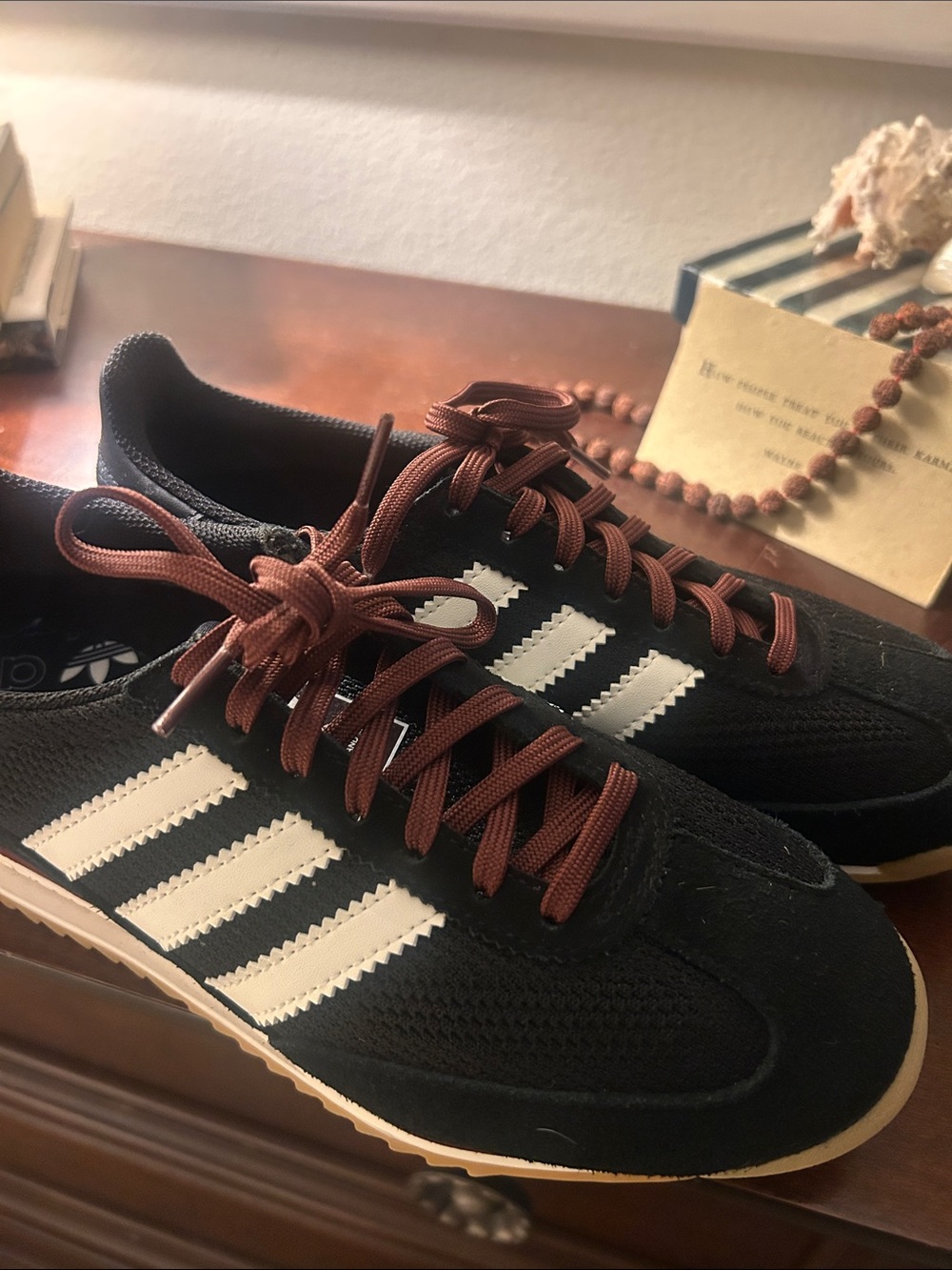 adidas Black Sneakers with White Stripes and Brown Laces 6